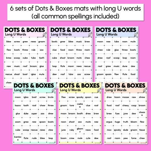 Resource preview 2 for Dots and Boxes Phonics Game - Long U Words