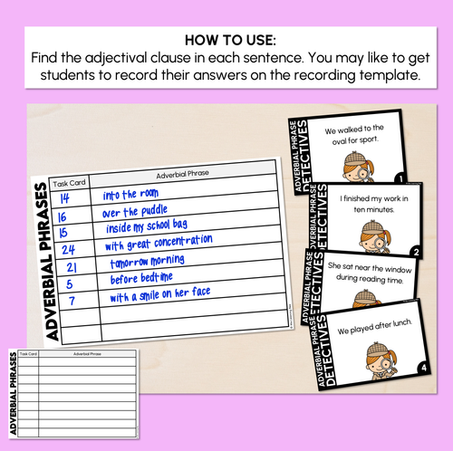 Resource preview 2 for Adverbial Phrase - Detective Task Cards