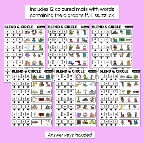 Resource preview 3 for Blend & Circle - Consonant Digraph FF LL SS ZZ CK Words Blending Mats