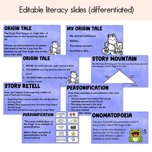 Resource preview 2 for Frog's First Song Editable Slides - Differentiated Writing, Maths and Design Prompts - Book Week 2026
