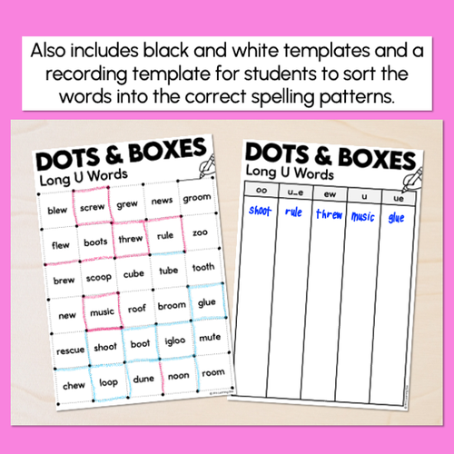 Resource preview 3 for Dots and Boxes Phonics Game - Long U Words