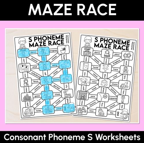 Resource preview 1 for Consonant Phoneme S Words Maze Race - Consonant S Words Worksheets