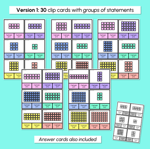 Resource preview 3 for Groups to Arrays - Multiplication Clip Cards