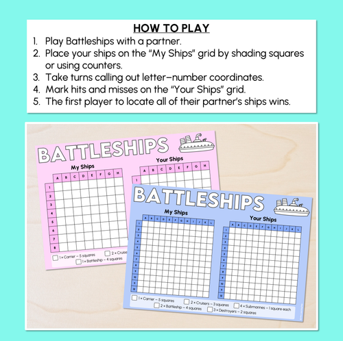 Resource preview 2 for Battleships – Locating Positions on a Grid Game