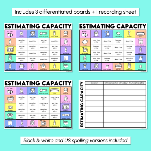 Resource preview 3 for Estimating Capacity Board Game (Less Than, About or More Than 1 Litre)