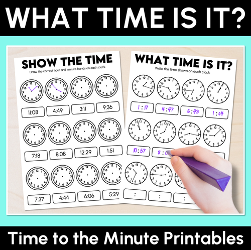 Resource preview 1 for What Time Is It? - Time to the Minute Printables