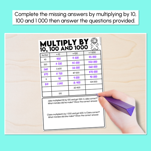 Resource preview 2 for Multiply By 10s, 100s, 1000s - Multiplication Worksheets
