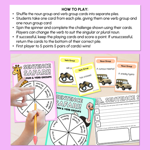 Resource preview 2 for Sentence Safari - Noun & Verb Groups Game