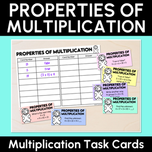 Properties of Multiplication - Commutative, Associative & Distributive Properties - Multiplication Task Cards