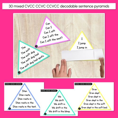 Resource preview 3 for Decodable Sentences Pyramids - CVCC CCVC CCVCC Words - Phonics Fluency