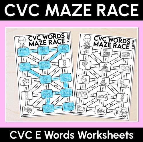 Resource preview 1 for CVC Words Maze Race - CVC E Words Worksheets