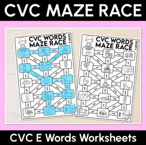 CVC Words Maze Race - CVC E Words Worksheets