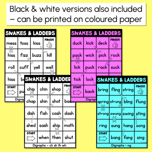 Resource preview 3 for Kindergarten Phonics Game for Consonant Digraph Words - Snakes & Ladders