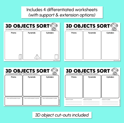 Resource preview 3 for 3D Objects Sort – Cut and Paste Activity