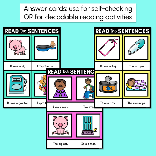 Resource preview 4 for CVC Word Decodable Sentences Mats - Read & Match Set 1 - CVC Words