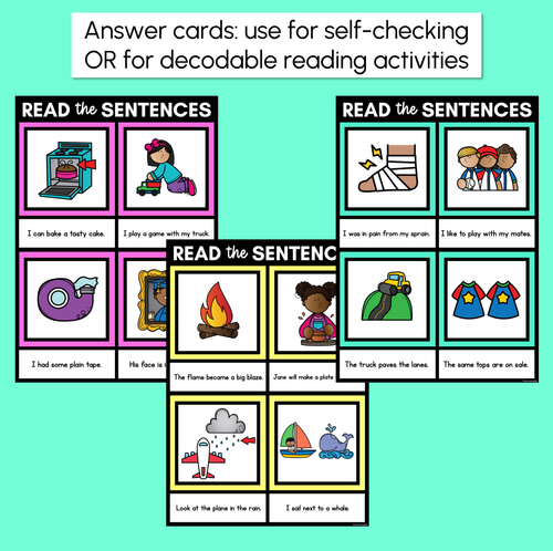 Resource preview 4 for Long Vowel A Decodable Sentences Mats - Read & Match