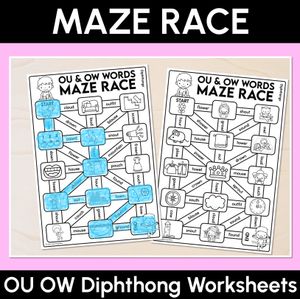 Diphthong OU OW Words Maze Race - Diphthong OU OW Words Worksheets
