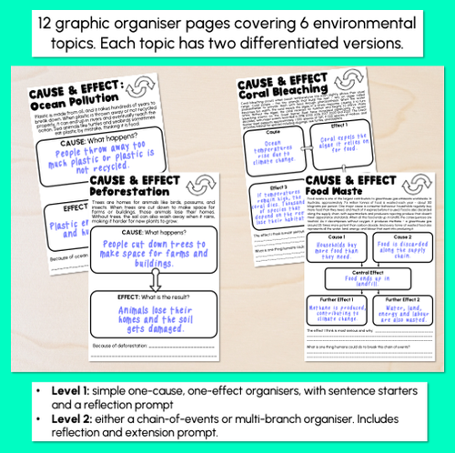 Resource preview 2 for Earth Day Cause & Effect Comprehension Worksheets