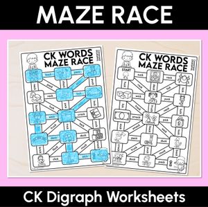 Consonant Digraph CK Words Maze Race - CK Words Worksheets