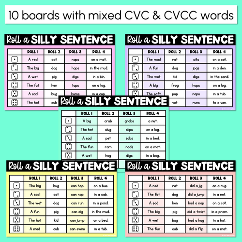Resource preview 3 for Decodable Sentences with CVC CVCC CCVC Words Sorted By Vowel Sounds- Roll a Silly Sentence Phonics