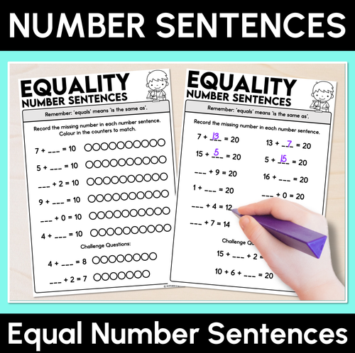 Resource preview 1 for Equality Number Sentences - Missing Number Worksheets