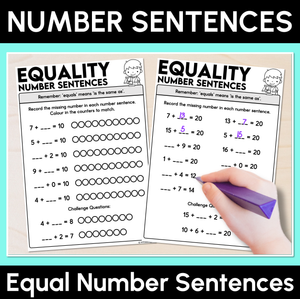 Equality Number Sentences - Missing Number Worksheets