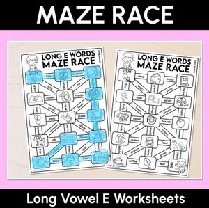Long Vowel E Words Maze Race - Long Vowel E Words Worksheets