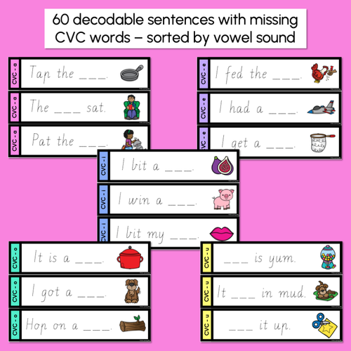 Resource preview 2 for CVC WORD SENTENCES TASK CARDS - Trace the Sentence with missing CVC words