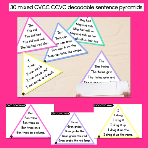 Resource preview 3 for Decodable Sentences Pyramids - CVCC CCVC CCVCC Words - Phonics Fluency