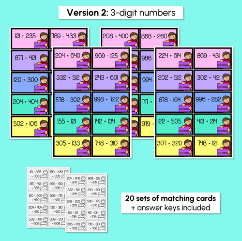 Resource preview 4 for Equal Sums - 2-Digit & 3-Digit Numbers Matching Sums Task Cards
