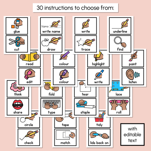 Resource preview 3 for Instructional Icon Editable Templates - Classroom Instructions & Equipment Visuals - NEUTRAL PALETTE