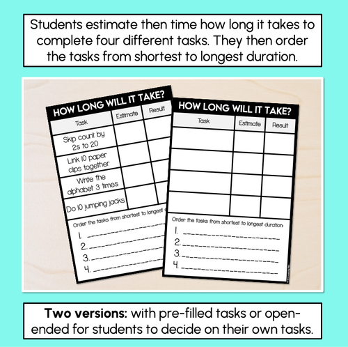 Resource preview 2 for Duration of Time Printables: How Long Will It Take?