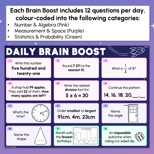 Resource preview 3 for Year 3 Maths Review - Daily Brain Boosts - Sample Set