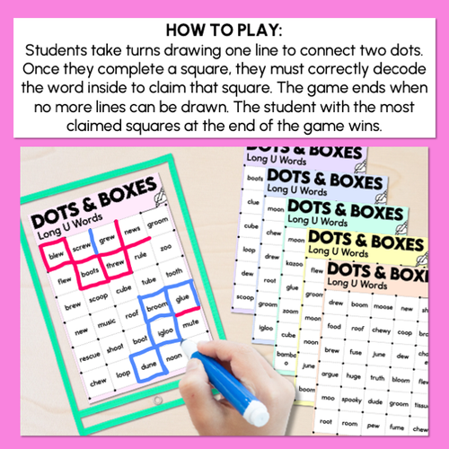 Resource preview 4 for Dots and Boxes Phonics Game - Long U Words