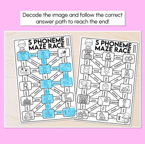 Resource preview 2 for Consonant Phoneme S Words Maze Race - Consonant S Words Worksheets