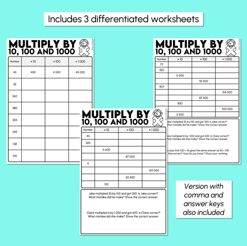 Resource preview 3 for Multiply By 10s, 100s, 1000s - Multiplication Worksheets