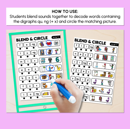 Resource preview 2 for Blend & Circle - Consonant Digraph QU NG + X Words Blending Mats