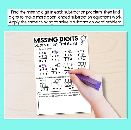 Resource preview 2 for Missing Digits - 3-Digit Number Subtraction Worksheets
