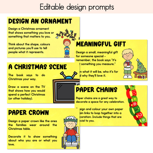 Resource preview 4 for The Thing About Christmas Editable Slides - Differentiated Writing, Maths and Design Prompts - Book Week 2026