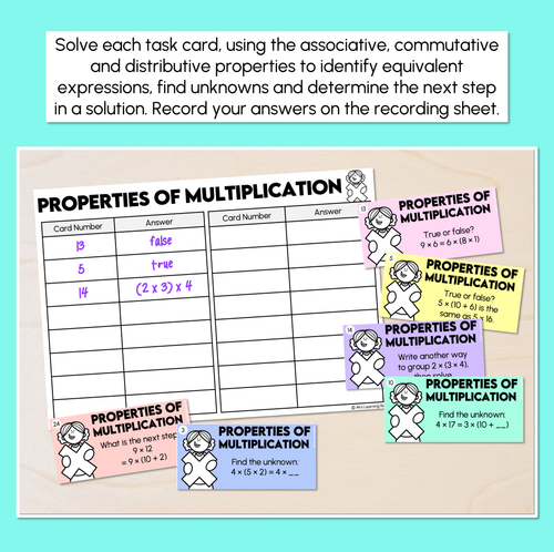 Resource preview 2 for Properties of Multiplication - Commutative, Associative & Distributive Properties - Multiplication Task Cards
