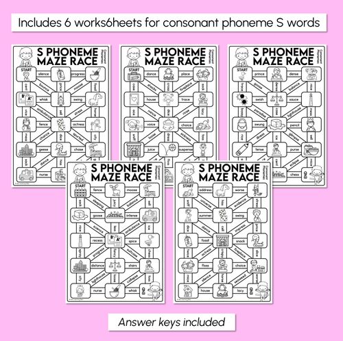 Resource preview 3 for Consonant Phoneme S Words Maze Race - Consonant S Words Worksheets