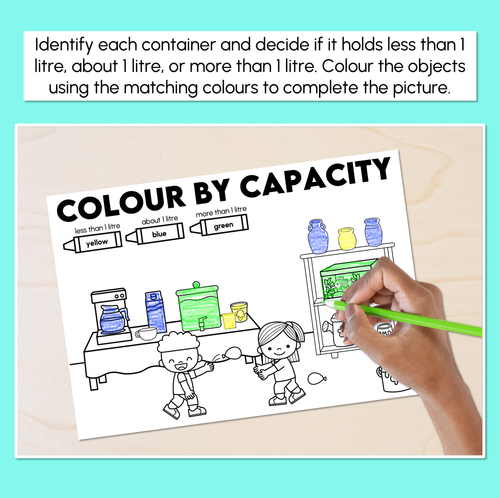 Resource preview 2 for Colour by Capacity Worksheets (Less Than, About or More Than 1 Litre)