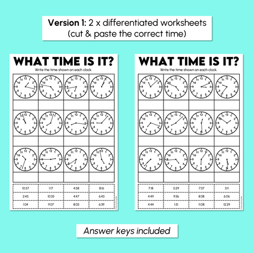 Resource preview 3 for What Time Is It? - Time to the Minute Printables