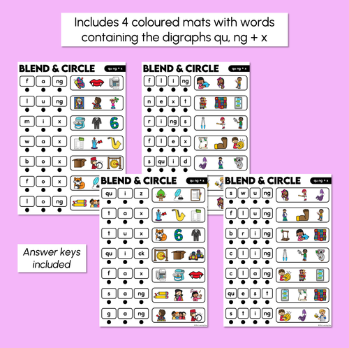 Resource preview 3 for Blend & Circle - Consonant Digraph QU NG + X Words Blending Mats