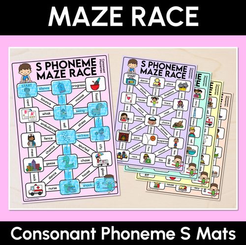 Resource preview 1 for Consonant Phoneme S Words Maze Race - Consonant S Words Mats