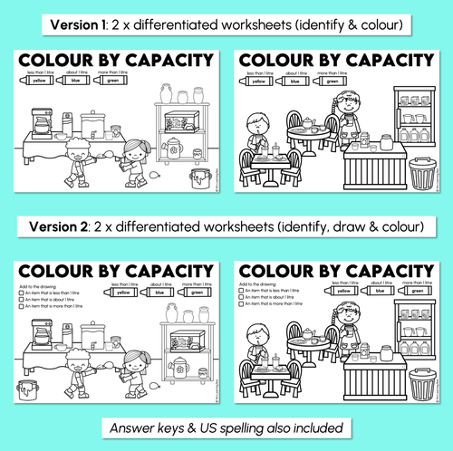 Resource preview 3 for Colour by Capacity Worksheets (Less Than, About or More Than 1 Litre)