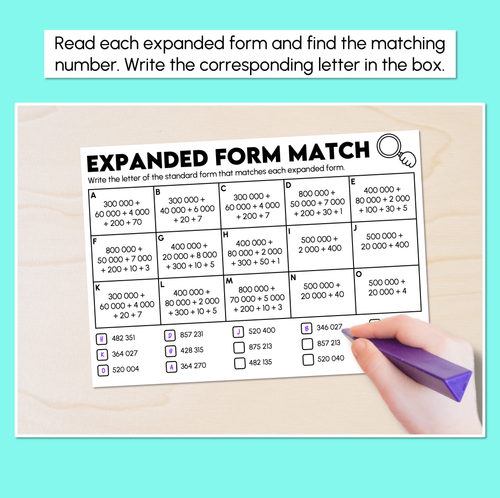 Resource preview 2 for Expanded Form - 6-Digit Numbers Matching Activity