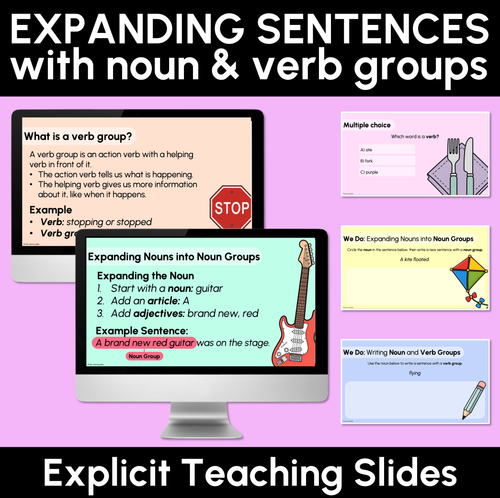 Resource preview 1 for Expanding Sentences with Nouns & Verb Groups Explicit Teaching Slides