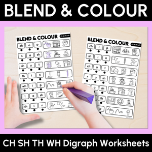 Blend & Colour - Consonant Digraph CH SH TH WH Words Blending Worksheets