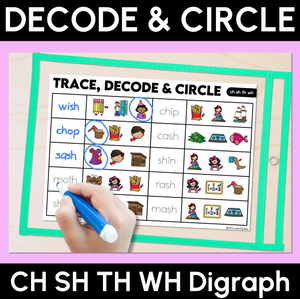 Trace, Decode & Circle - Consonant Digraph CH SH TH WH Words - Decodable Word Mats